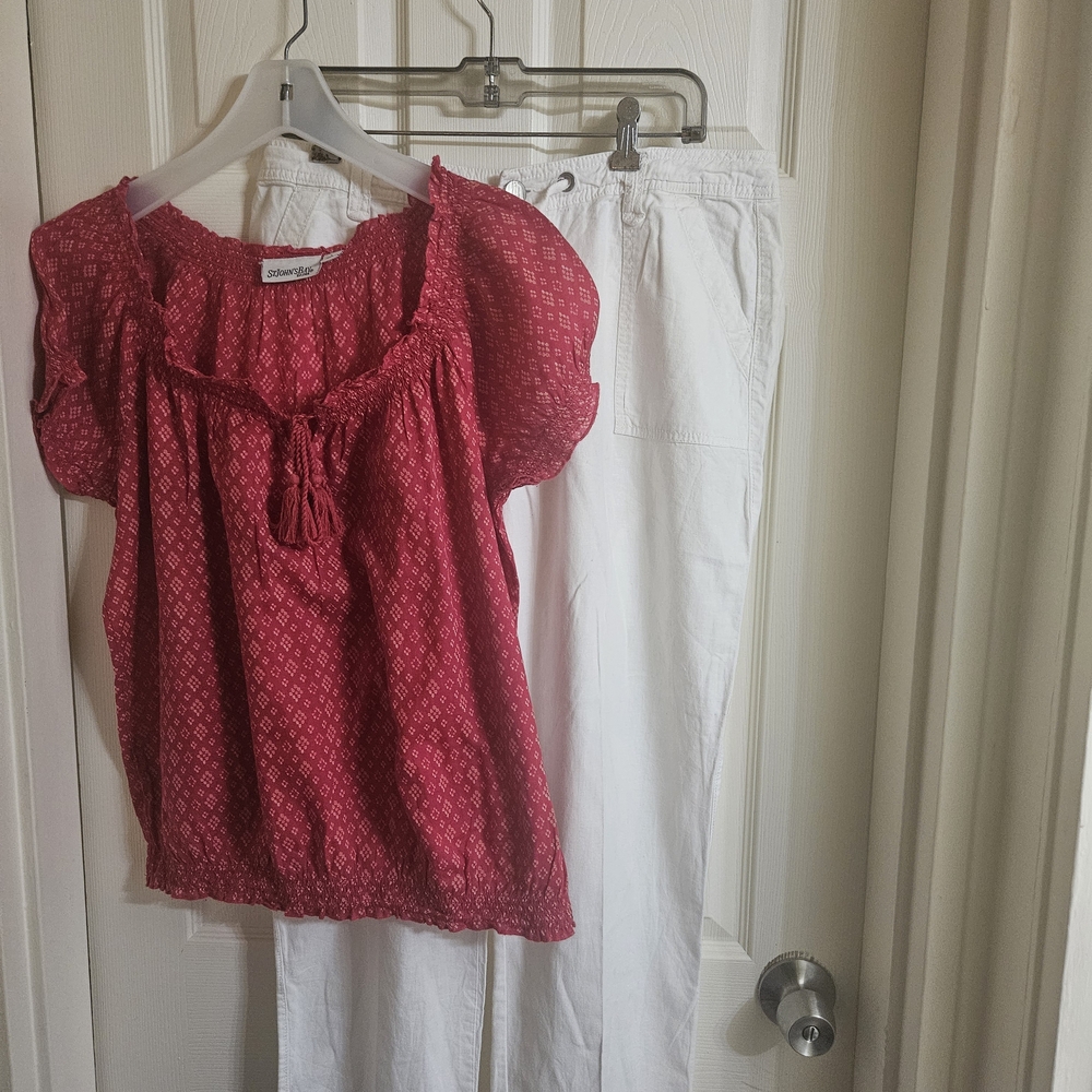 St. John's Bay Red Peasant Blouse - Short Sleeve Women's Top - Picture 5 of 6